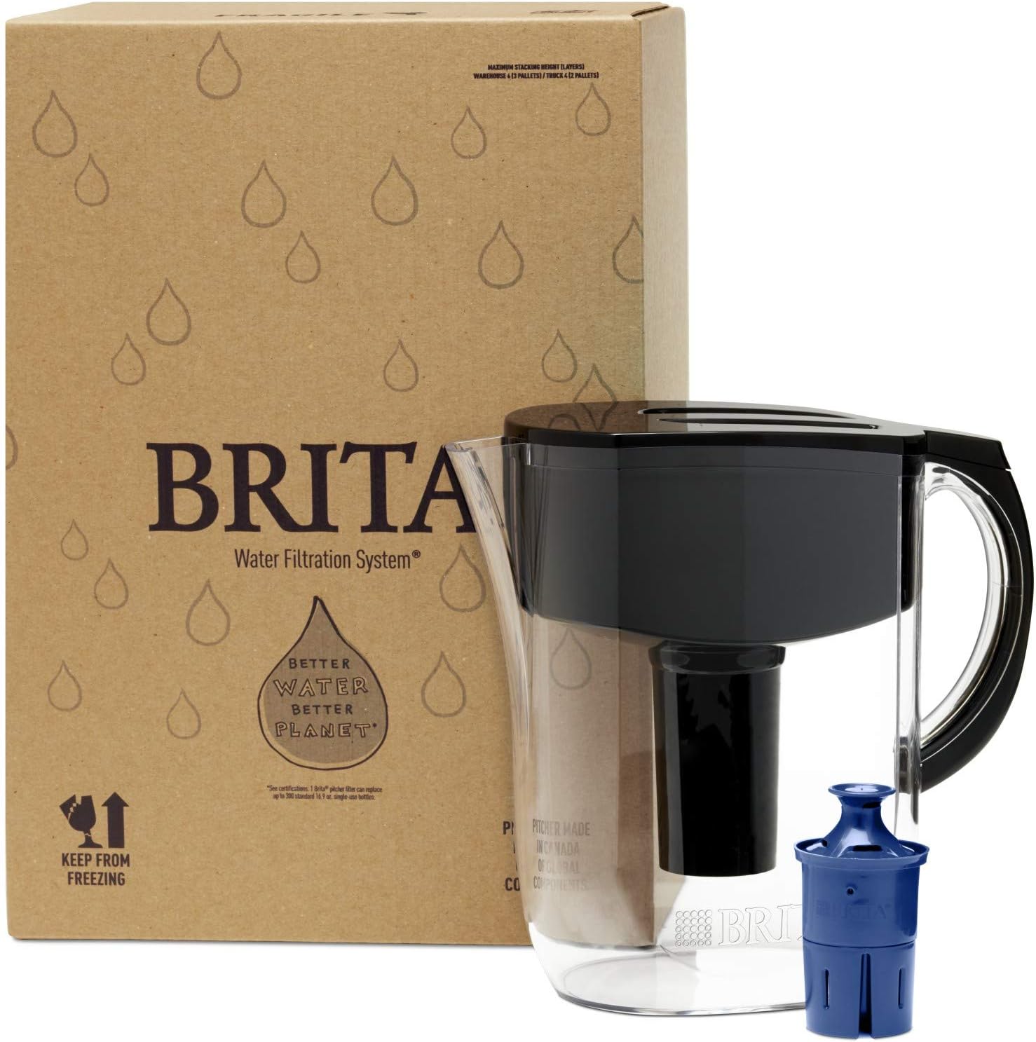 Brita Everyday Pitcher with 1 Longlast Filter, Large 10 Cup, Black: Kitchen & Dining