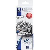STAEDTLER Mars Lumograph Sketching Set: 6 Pencils, Mini Eraser &amp; Sharpener | (6B, 4B, 2B, B, HB, 2H), Mini Mars Plastic Eraser, Metal Sharpener