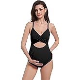 Foucome Maternity Swimsuit One Piece Bathing Suit Front Cross Cutout Pregnancy Swimwear
