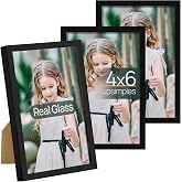upsimples 4x6 Picture Frame Glass, Thin Border, Black Photo Frames, 3 Pack | Small Picture Frames, Fit 4 x 6 Photos for Family, Baby, Wall and Tabletop Display, Home Decor for Mother&rsquo;s Day, Christmas