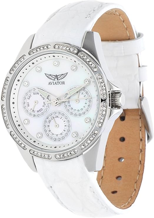 Aviator Reloj de Mujer AVW2214L28 con Correa de Cuero Blanco ...