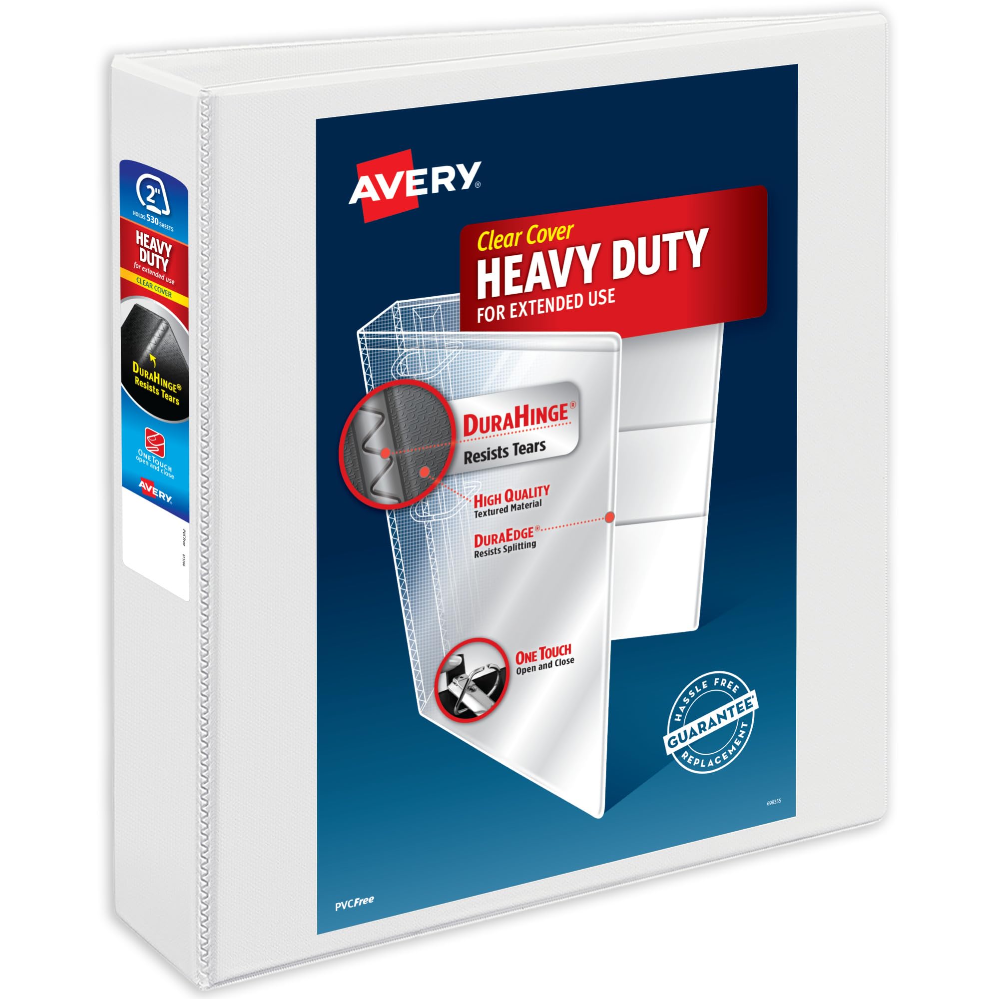 Avery Heavy Duty View 3 Ring Binder, 2" One Touch Slant Ring, Holds 8.5" x 11" Paper, 1 White Binder (79792)