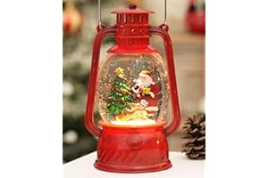 PEATOP Christmas Decorations Snow Globe Santa, Musical Glitter Christmas Snow Globes 6H Time Light Up Santa Claus Lantern Christmas Decor Indoor