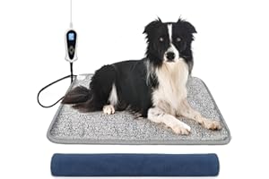 Bestio Cat Heating pad,18x28in Large Dog Heating Pad,Electric Pet Heating Pad with Adjustable Thermostat and Chew Resistant Steel Cord,Outdoor Heating Pad for Cats with One Blue Plush Cover
