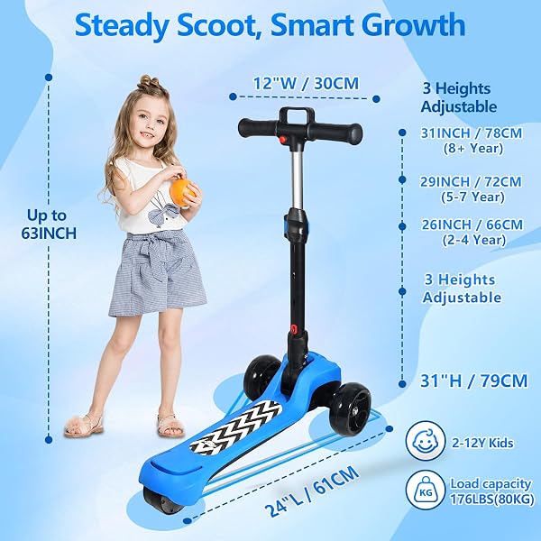 ELECTRIC SCOOTER FOR KIDS AGES 3-12, FULL BODY LIGHTS UP, WIDE DECK, 3 ADJUSTABLE HEIGHTS, 5MPH SAFE SPEED, 90MIN RIDING, FOLDABLE 3 WHEEL ELECTRIC SCOOTER FOR KIDS BOYS GIRLS TODDLER
