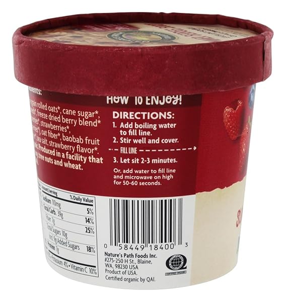 NATURE’S PATH ORGANIC SUMMER BERRY OATMEAL, 12 PACK, 1.94 FL OZ, CUP