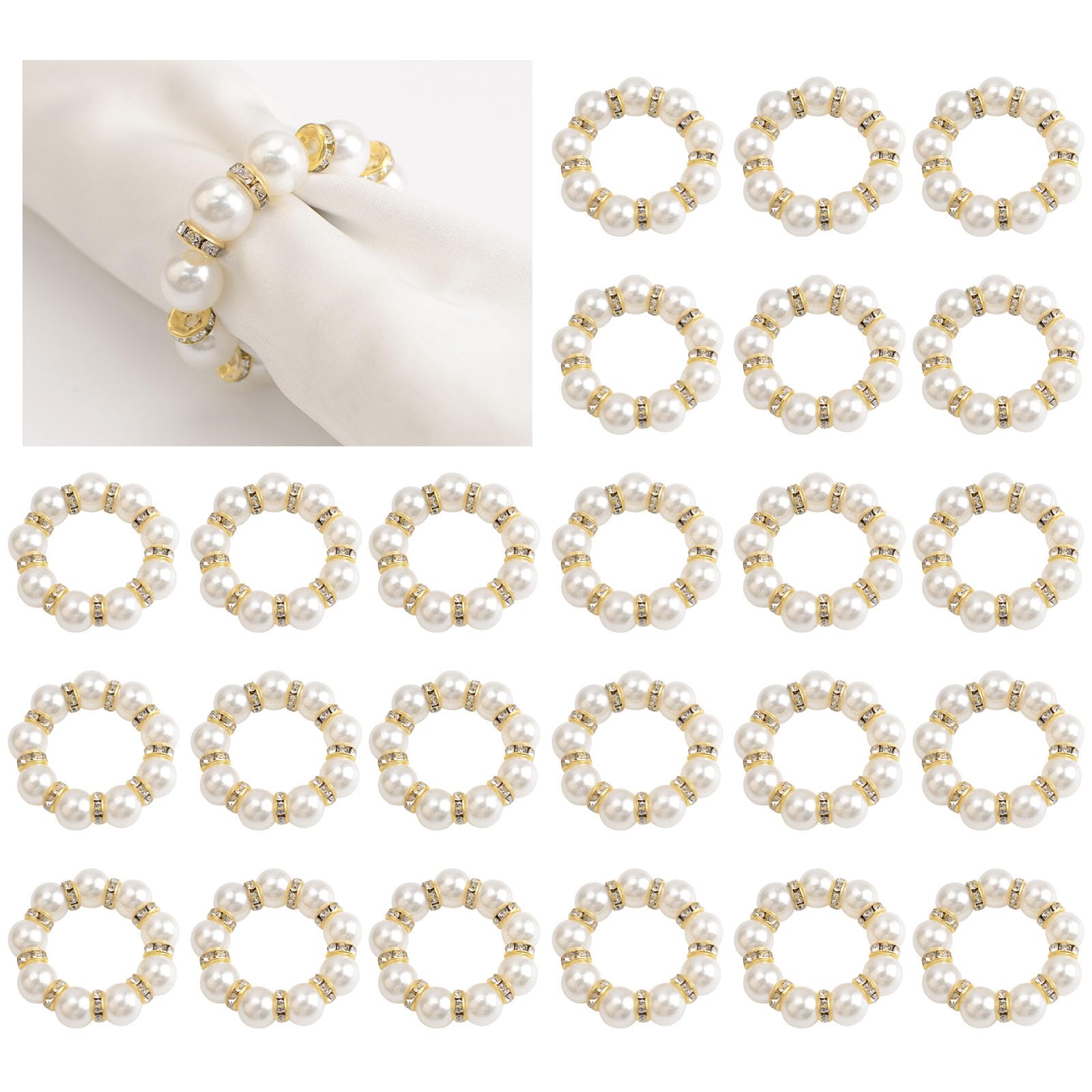 URROMA 36Pcs Pearl Rhinestone Napkin Rings, Gold Pearl Napkin Holders Buckles Napkin Rings for Wedding Party, Dinner, Table Decor, 2.5cm