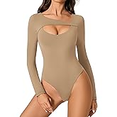 Avidlove Women Long Sleeve Bodysuit Scoop Neck Cutout Thong Body Suits Double Lined Slim Fitted Leotard Going Out Tops