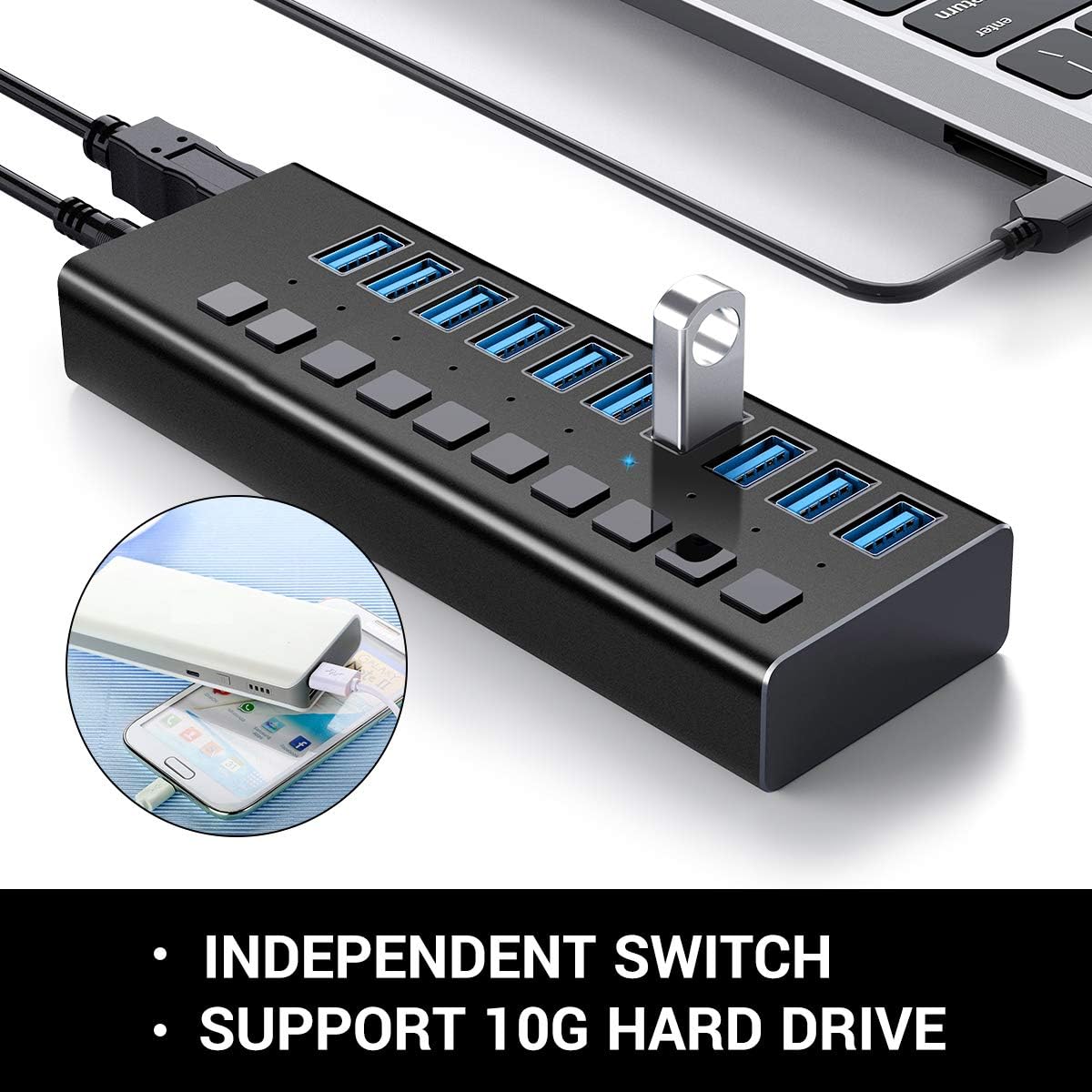 Powered USB Hub - AGEEN 10 Port 48W USB 3.0 Data Hub Expander - with Individual On/Off Switches and 12V/4A UL Certified Power Adapter for Laptop, PC, Computer, Mobile HDD, Flash Drive and Travel: Computers & Accessories