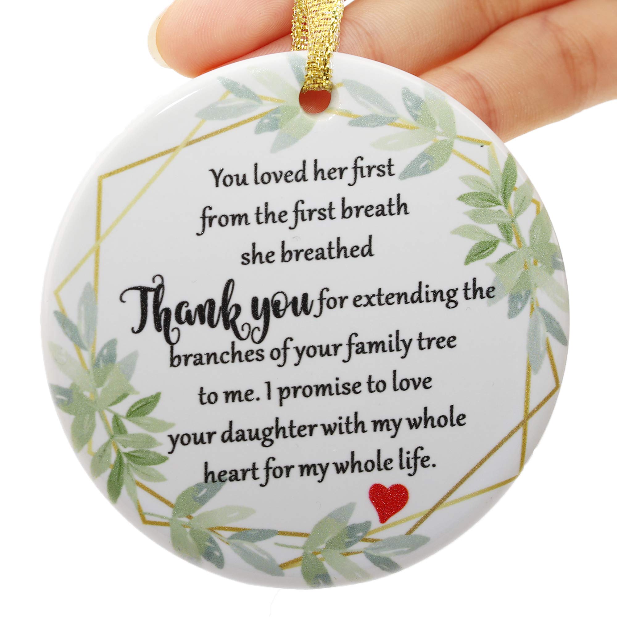 Two-Side Printed Ceramic Wedding Ornament from Groom, Gift for Mother of The Bride, Mother in Law Gift from Groom - I Promise to Love Your Daughter with My Whole Heart for My Whole Life