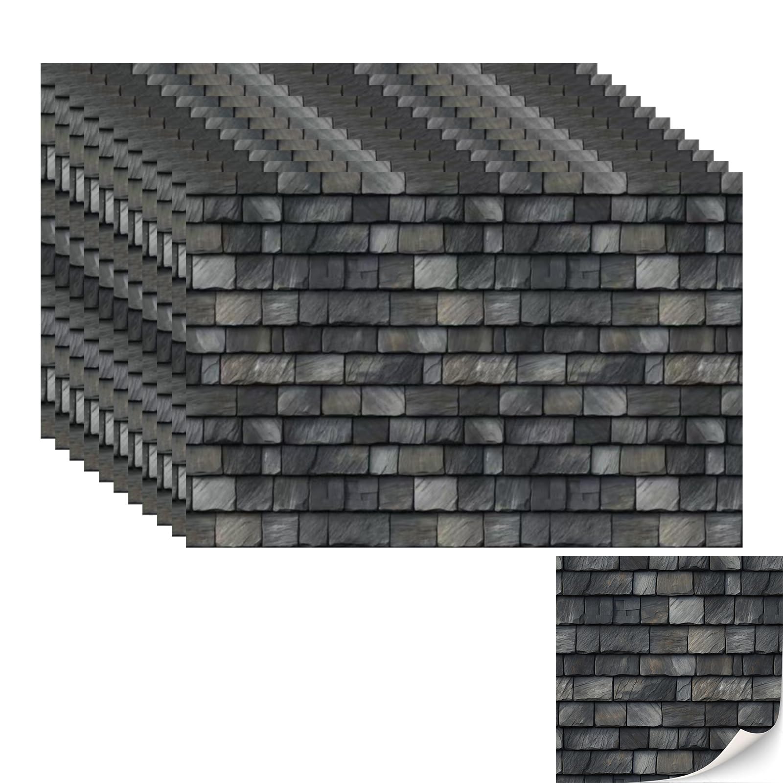 12 Pcs Dolls House Wallpaper Set, Black Brick Self Adhesive Wallpaper, Waterproof Wall Paper, Dolls House Accessories, Realistic Wall Stickers for Dollhouse Decorations & Handmade Models (21x30 Cm) — image 1