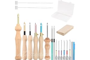 ATARVANA 19 Pieces Punch Needle Kit, Punch Needle Embroidery Kits, Adjustable Punch Needle Set w/Wooden Handle Embroidery Pen Punch Needle Cloth Threader, Tools for Embroidery Floss Cross Stitching Beginner