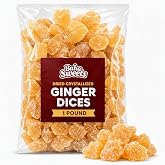 Dried Crystallized Ginger Cubes - Sweet &amp; Spicy Ginger Pieces - Lightly Sugar Coated - Great for Snacking, Baking, Cooking &amp; Tea - 1 lb Bag