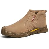 Hogent Steel Toe Work Boots for Men, Slip On Welding Safety Boots | teel toe protection, puncture resistant midsole, slip-on fit, suede upper, rubber outsole, built for welding and work sites