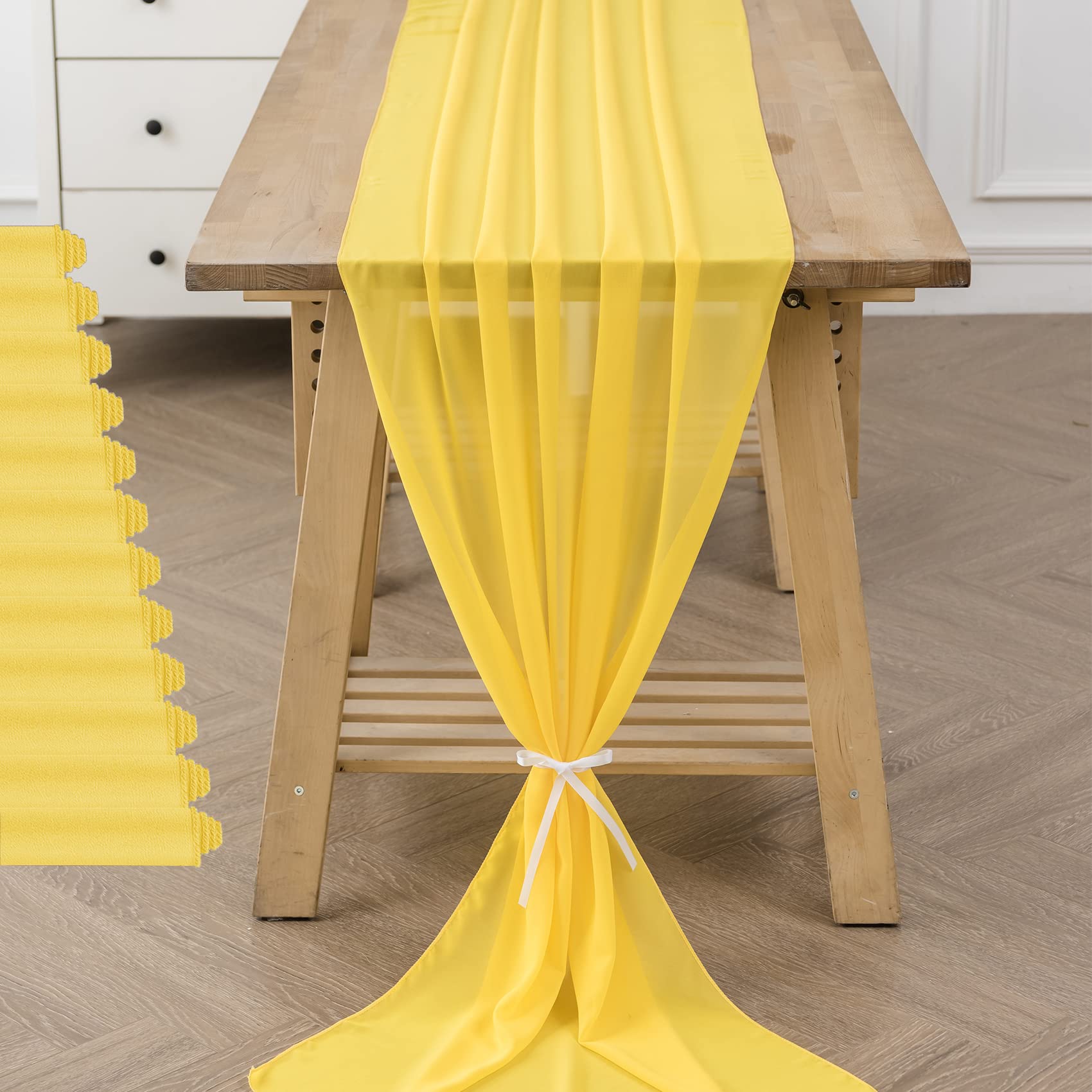 Photo 1 of 12Pack 10ft Chiffon Table Runner 29x120 Inch Sheer Romantic Table Runner for Wedding Birthday Party Bridal Shower Outdoor Decoration -Yellow