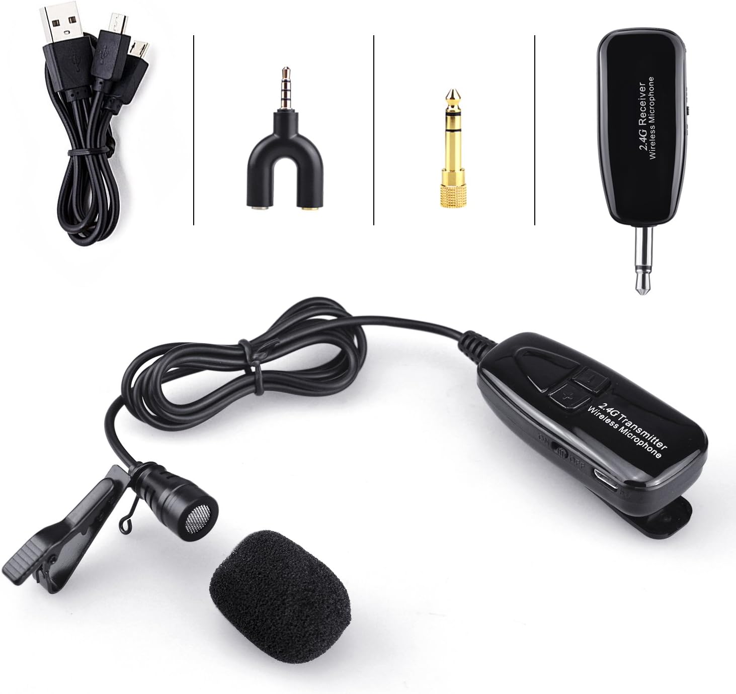 2.4G Wireless Lapel Microphone 40m Stable Wireless Transmission, for Voice Amplifier, Smartphone iPad Camera Voice Recording, Out Speaker, Karaoke, PA System (lavalier Recording Microphone)