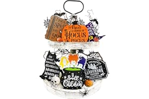 CHEROLOVEN Hocus Pocus Tiered Tray Decor, Halloween Hocus Pocus Decorations, I Smell Children Amuck Witch Wood Signs, Farmhouse Tiered Tray Decor for Home Table Decor, Hocus Pocus Merch Gifts Party Supplies