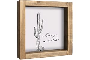 flangairy Western Wall Decor, Cactus Wall Art, Wood Southwest Desert Sign, Southwestern Living Room Aztec Home Farmhouse Table Desk Shelf Boho Decorations