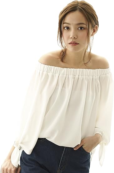 Amazon オフショル袖リボンブラウス L ピンク シャツ ブラウス 通販