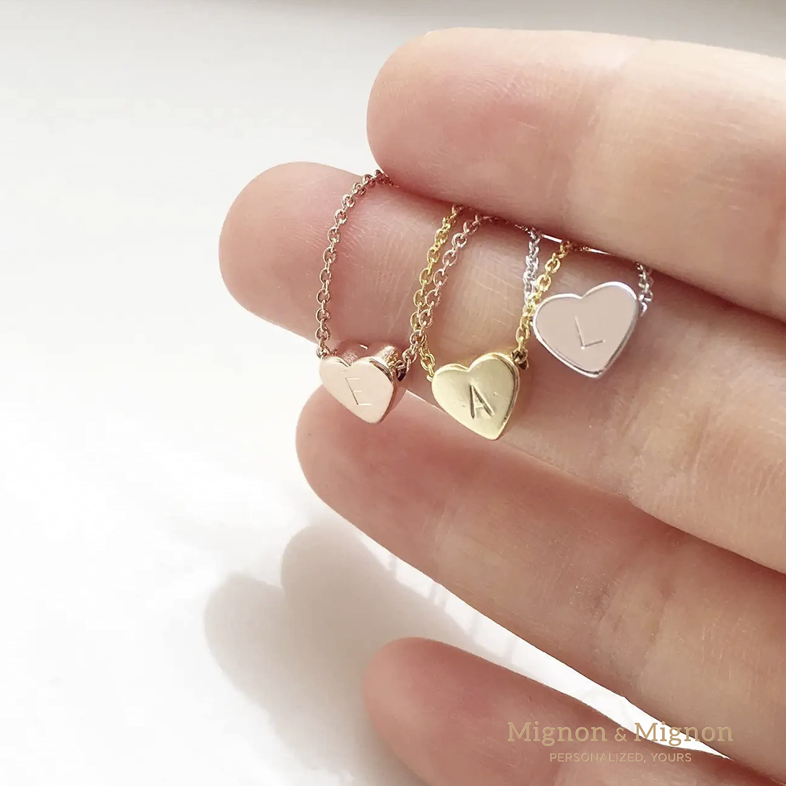 MignonandMignon Dainty Heart Initial Necklace Birthday Gift for Mom Women Anniversary Flower Girl Friendship Necklace for Bridesmaid -FHN