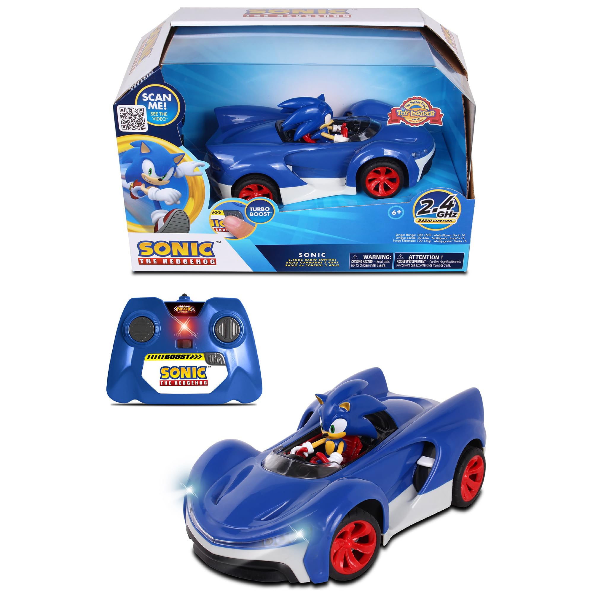 NKOK Team Sonic Racing 2.4GHz Radio Control Toy Car with Turbo Boost - Sonic The Hedgehog 601, Features Working Lights, Adjustable Front Wheel Alignment, Super Fun and Easy, Ages 6 and up