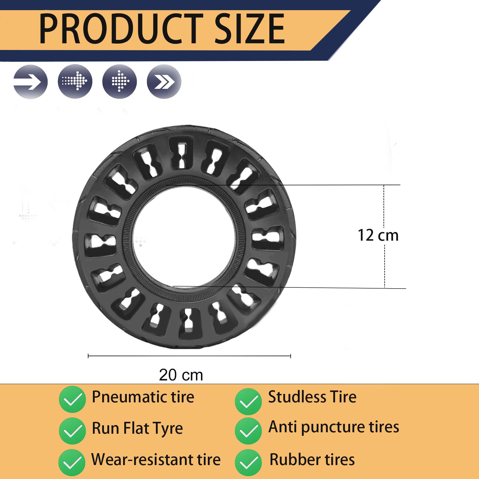 200x50 Solid Tire, 200x50 8''x2'' Scooter Replacement Wheels for Crazy Cart Razor Cart E100 E125 E150 E175 E200 E200s E225 Electric Scooter, 8 Inch Tubeless Rubber Solid Tires