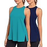 Pafnny Racerback Workout Tank Tops for Women Pima Cotton Side Slit Flowy Tops Loose Fit Sleeveless Yoga Gym Shirts - 2 Pack