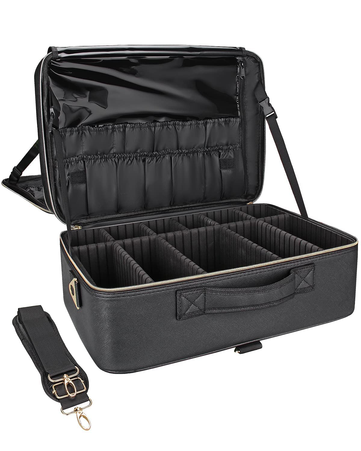 Photo 1 of Relavel Extra Large Makeup Bag, Makeup Case Professional Makeup Artist Kit Train Case Travel Cosmetic Bag Brush Organizer, Waterproof Leather Material, with Adjustable Shoulder Straps and Dividers