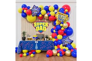 Beaumode Fathers day Balloon Arch Garland Kit Yellow Red Blue Balloons 142pcs for Papa Grandpa Dad Birthday Best Dad Ever Super Dad Daddy Mens Husband Birthday Party Decorations (Blue Red Yellow)