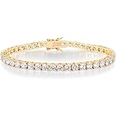 Gemsme Tennis Bracelet for Women Men, White/Yellow Gold Plated 5mm Round Cubic Zirconia Classic Tennis Bracelet(6-8inch)