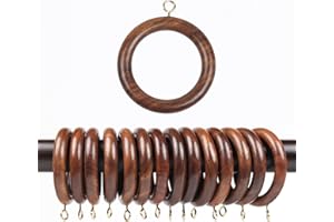 Mars Exports 12 Pieces 2.5 Inch Wooden Curtain Rod Rings, Drapery Rod Rings for 1-1.5 inch Rod Pole, Natural Rosewood (12, 1.75 INCH Inner Dia)