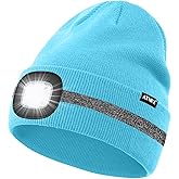 ATNKE LED Lighted Beanie Hat,USB Rechargeable 4 LED Run Headlamp with Reflective Stripe Cap Light Gift for Men and Women