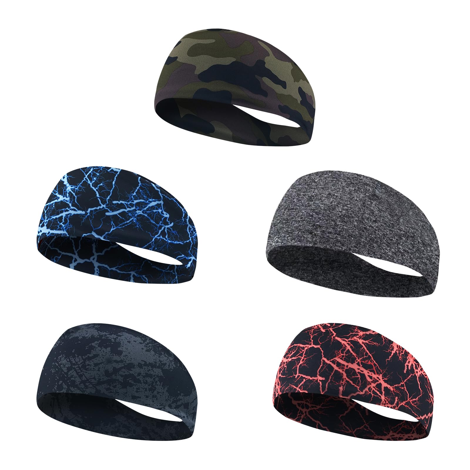 Mens Running Headband, 5Pack,Mens Sweatband Sports Headband for Running,Cycling,Basketball,Yoga,Fitness Workout, Headwear
