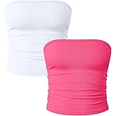 OQQ Womens 2 Piece Tube Tops Strapless Basic Sleeveless Stretch Classic-Fit Shirts Sexy Crop Tops