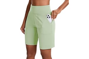 EZPERY Bermuda Shorts for Women with Zipper Pocket Womens High Waisted Long Shorts for Running Workout Athletic