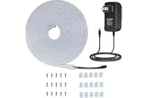 DSJJBLL Flexible Neon Rope Strip Night Light,Outdoor Indoor LED Cut Freedom 16.4FT/Set Power Supply/Clip Included (White)