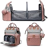 Jeryswet Baby Diaper Bags with Changing Station, Waterproof Large Capacity Diaper Bag Backpack for Moms Dads with USB Charging Port and Stroller Straps, Baby Shower Gifts, Pink-Grey