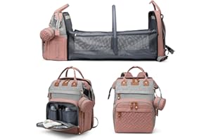 Jeryswet Baby Diaper Bags with Changing Station, Waterproof Large Capacity Diaper Bag Backpack for Moms Dads with USB Charging Port and Stroller Straps, Baby Shower Gifts, Pink-Grey