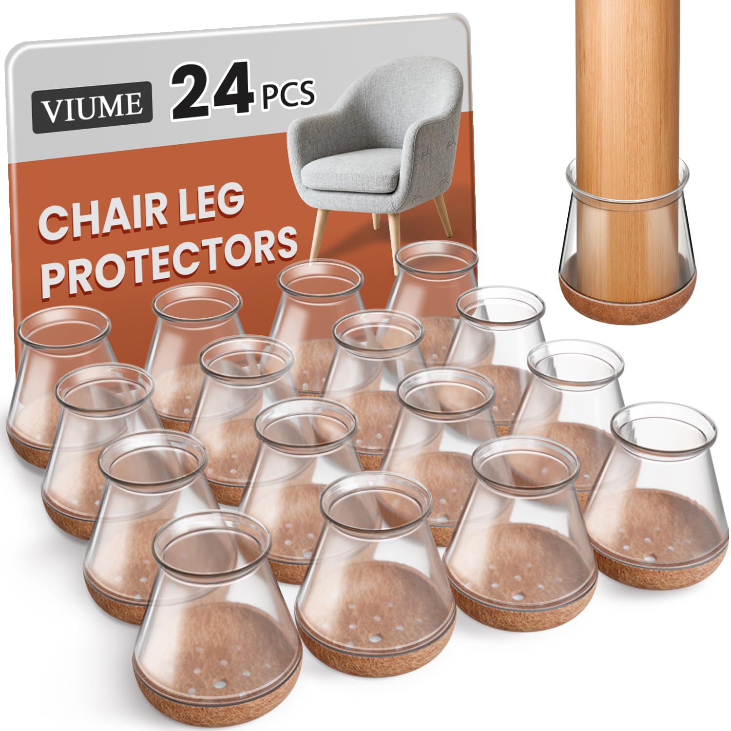 View 1 of 24 Pcs Chair Leg Floor Protectors for Hardwood Floors Silicone Covers to Protect Wood Tile Floors Scratches Felt Pads Furniture Leg Caps No Noise (Fit:0.5"-0.78")