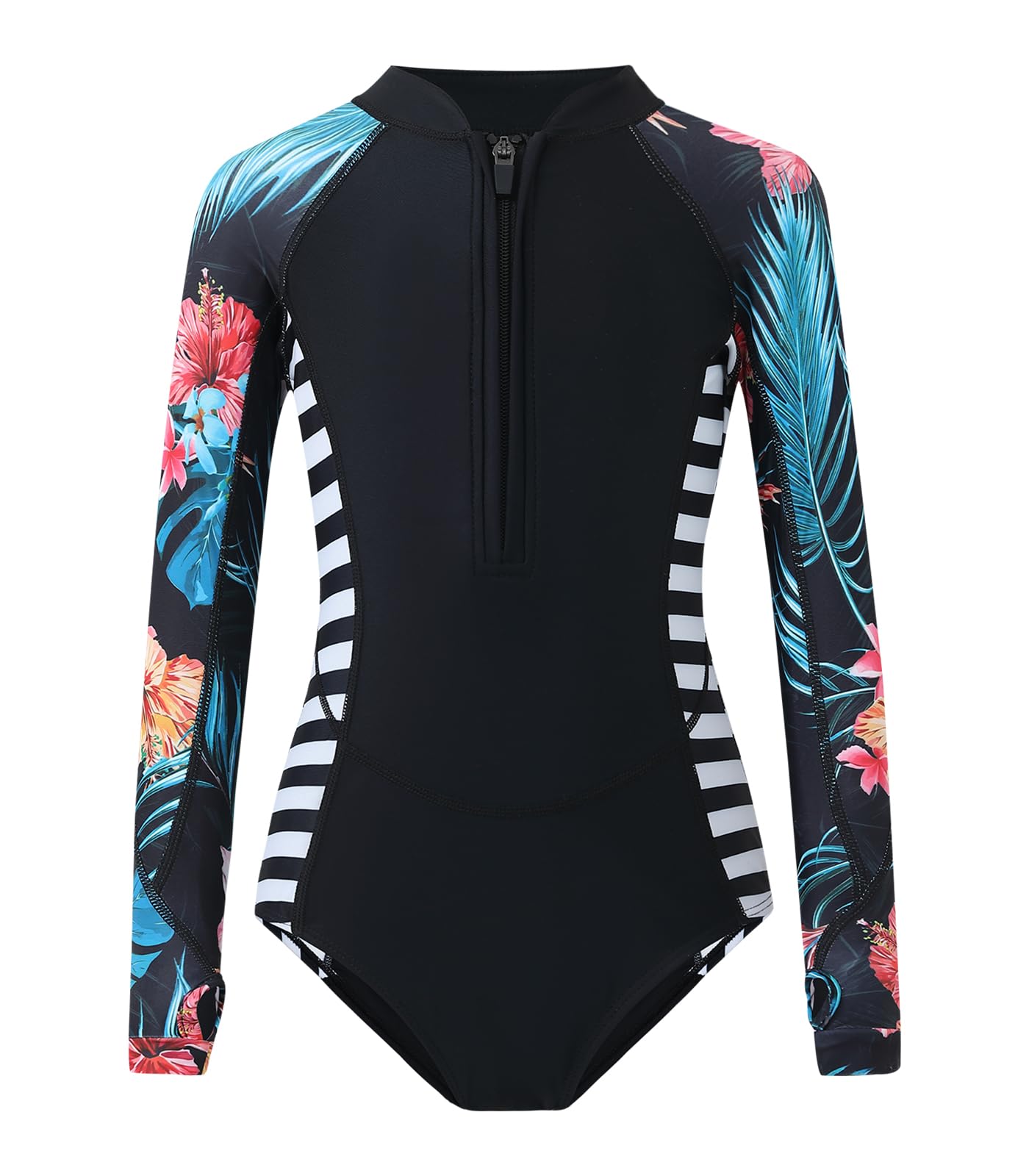 Photo 1 of Girls Long Sleeve Swimsuit: One Piece Bathing Suit UV UPF 50+ Sun Protection Zip Swimsuit 9 10 11 Years