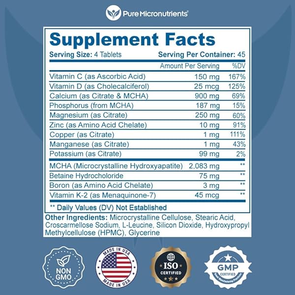 CALCIUM SUPPLEMENT FOR WOMEN & MEN – CALCIUM CITRATE & HYDROXYAPATITE + VITAMIN D3 K2 MAGNESIUM ZINC & MORE FOR COMPLETE BONE HEALTH, 180 TABLETS