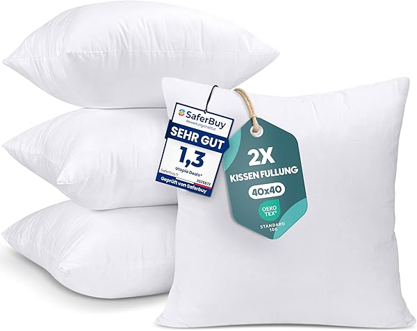 Utopia Bedding 4er Set Kissenfüllung 40 x 40 cm, Innenkissen Füllkissen Kopfkissen Sofakissen (Weiß)