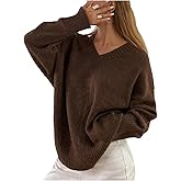 RoseSeek Women's Oversized Fall Sweaters Long Sleeve V Neck Loose Elegant Knit Trendy Drop Shoulder Pullover Tops