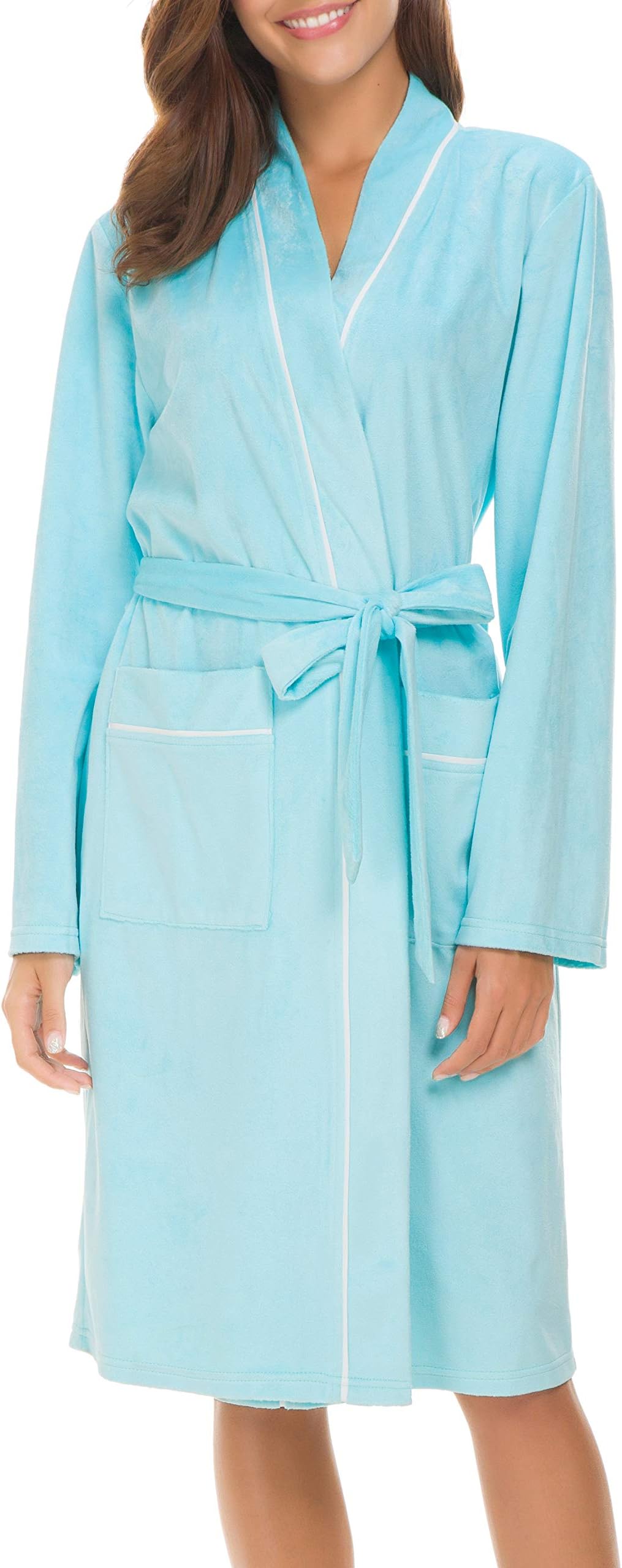 Invug Women Kimono Bathrobe Soft Flannel Sleepwear Fleece Spa Robes with Pockets