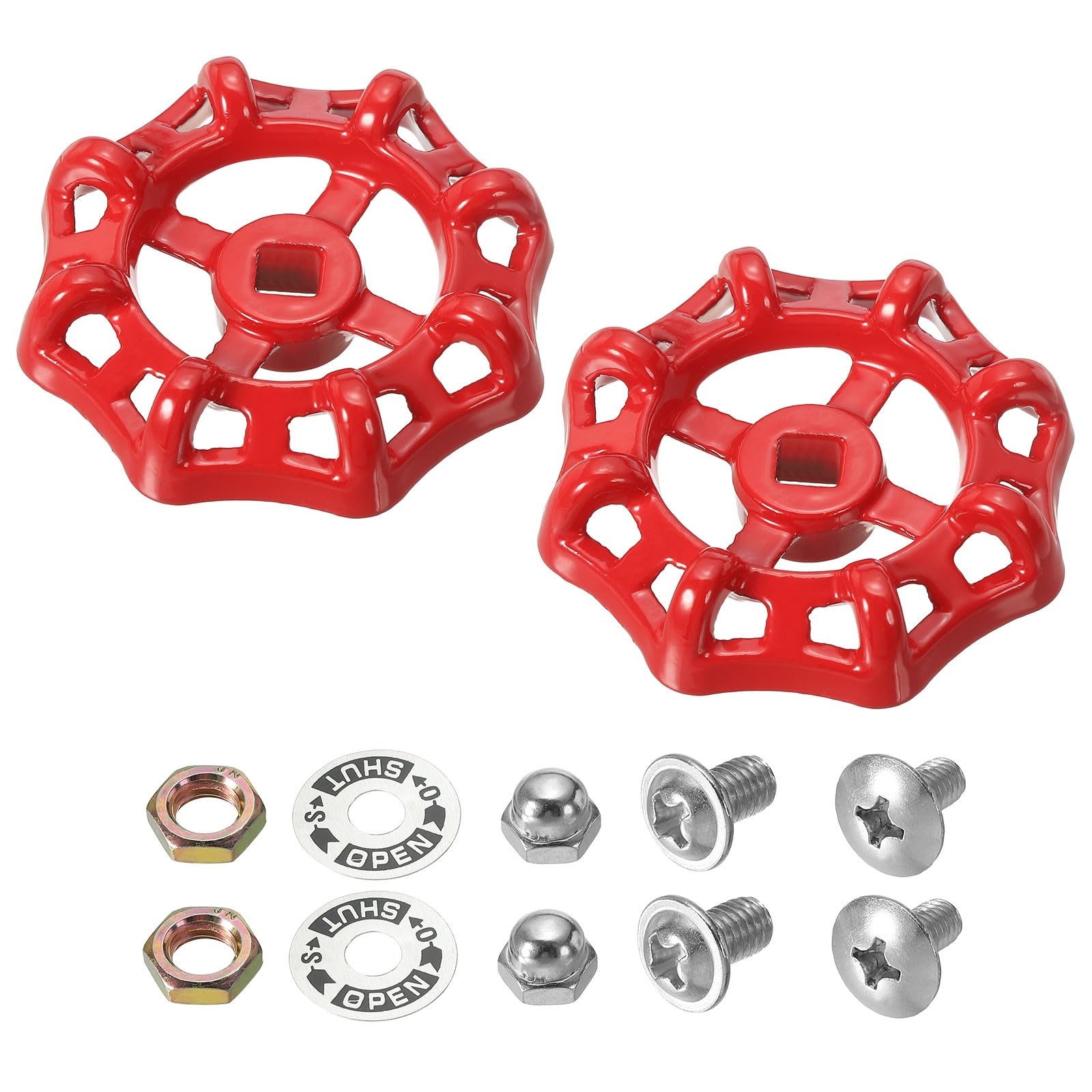 PATIKIL Faucet Handle, Cast Steel, Red, 2 Pack, 8x8mm Square Hole, 76mm Round Handle, Corrosion Resistant, Outdoor/Indoor Replacement