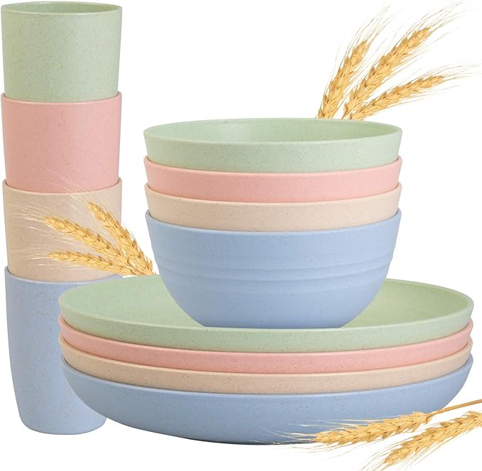 FOODLE Wheat Straw Dinner Set Eco Friendly & Reusable Plates Bowls and Cutlery 28pcs Microwave