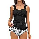 NECIOUS Girls Swimsuits 2 Piece Criss Cross Bathing Suit Drawstring Wide Straps Tankini Sets for 9-16 Years