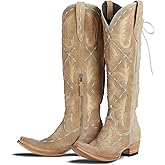 XEYANFYS Knee High Cowboy Boots for Women Pointed Toe Side Zipper Cowgirl Boots Women's Lace up Chunky Heel Western Boots