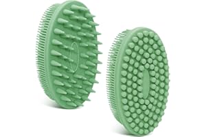 GEENOA Soft Silicone Body Scrubber 2PCS, Dual-Side Silicone Loofah for Shower, Gentle Loofa Alternative, Replaceable Brush Head to be Used Alone or with Long Handle (Greenx2)