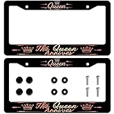 Word Art License Plate Frame 2 Pack The Queen Arrives Crown License Plate Personalise Stainless Steel Funny Design Compatible with Standard License Plate Holder for USA and Canada